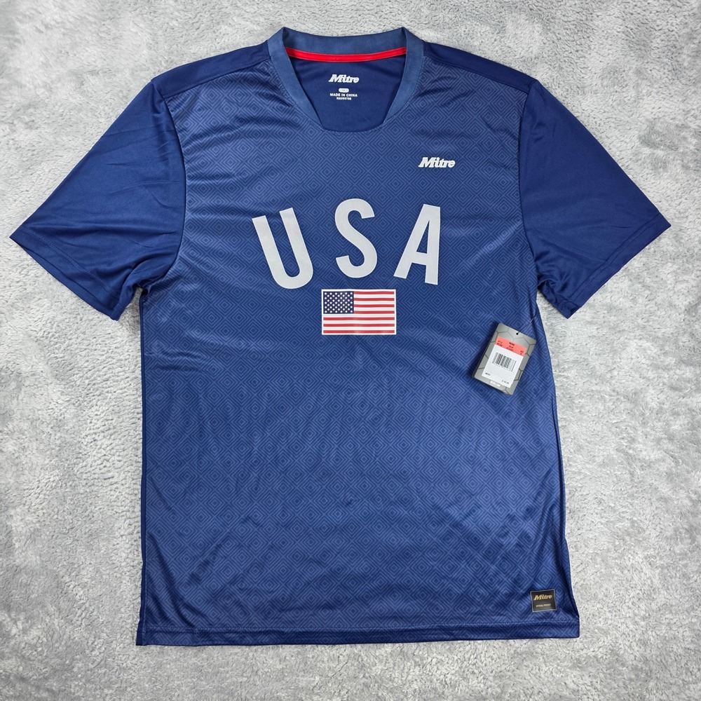 Mitre Team USA Soccer Jersey Navy Blue Geometric Pattern Mens Size M Gorpcore